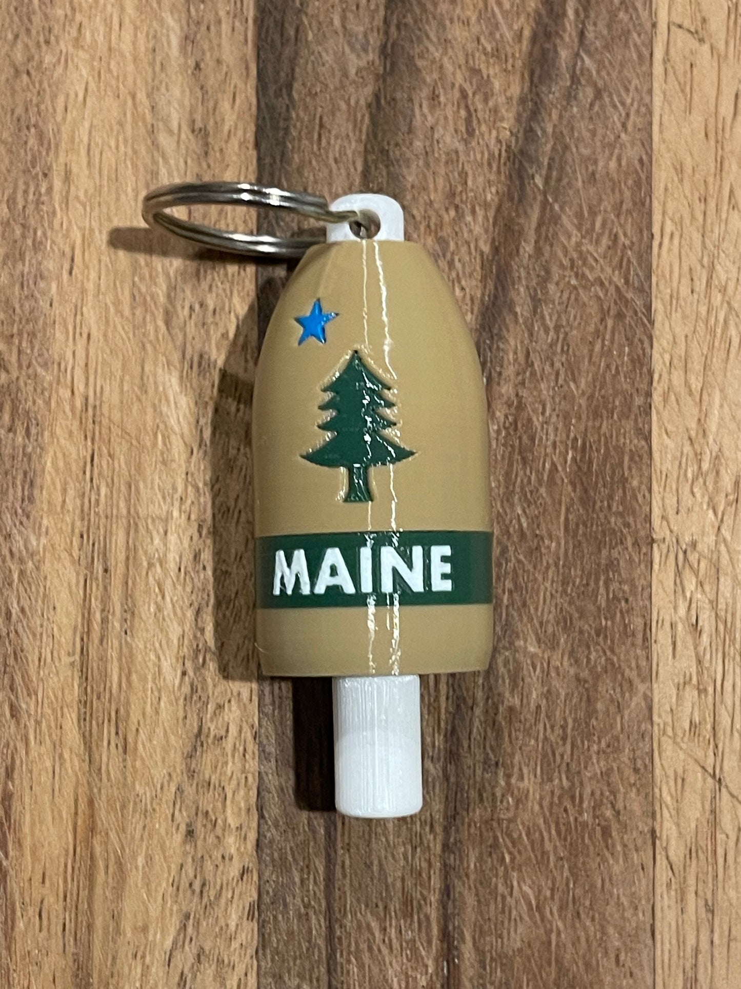 Tan Brown 1901 Maine State Flag Keychain Buoy