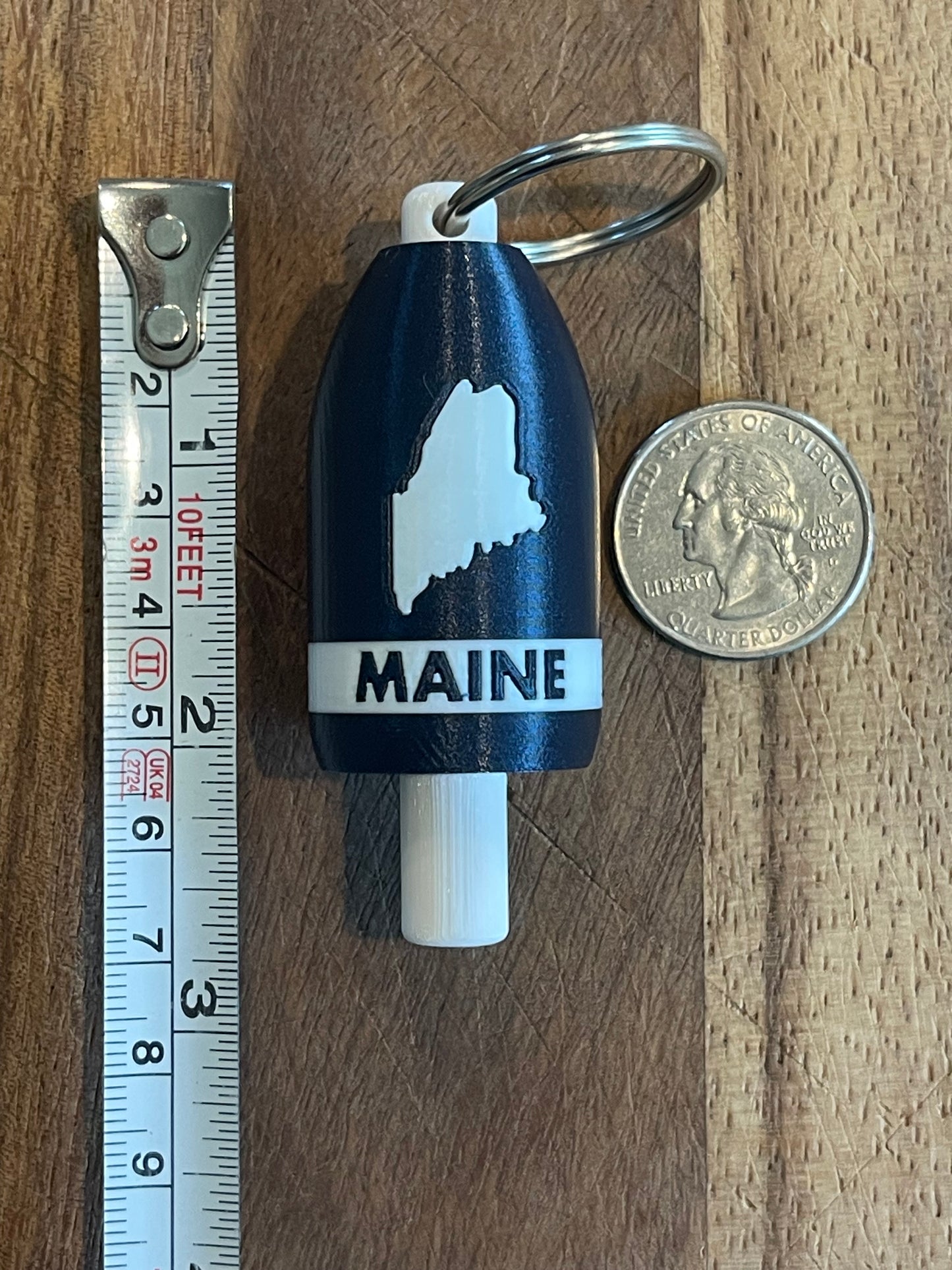 Navy White State of Maine Keychain Buoy (NWME)