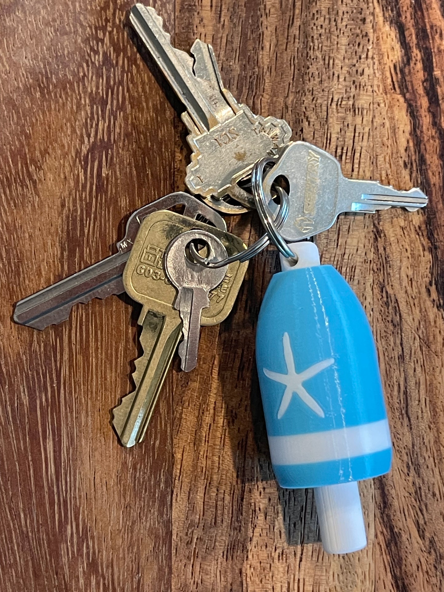 Light Blue White Starfish Keychain Buoy (LBWSF)