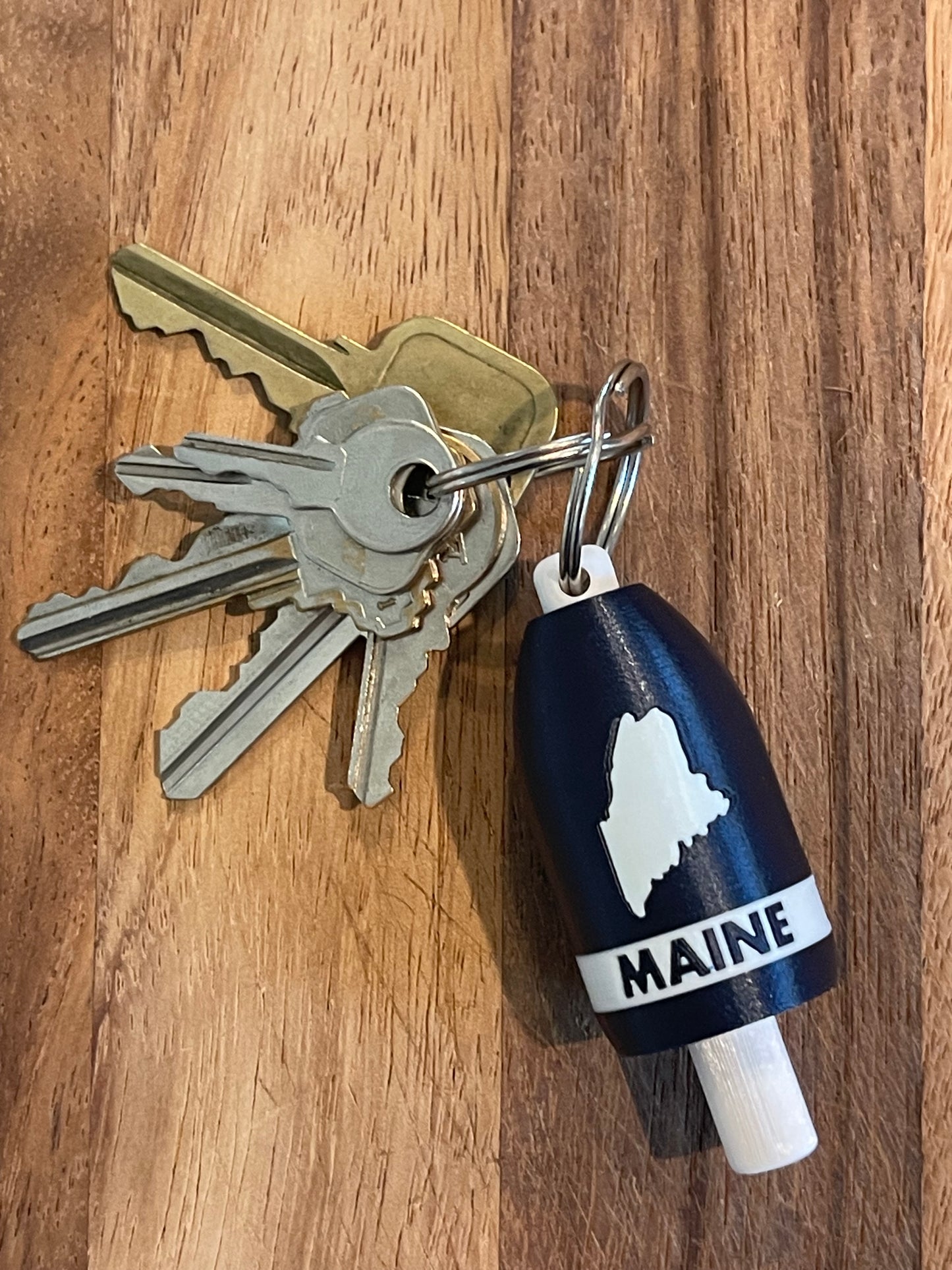 Navy White State of Maine Keychain Buoy (NWME)