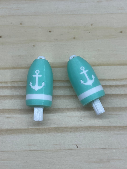 Teal White Anchor Lobster Buoy Earrings